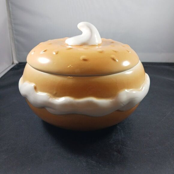 Vintage 1995 Boston Warehouse 5" Bagel Lidded Cream Cheese Bowl Serving Dish - Picture 1 of 12